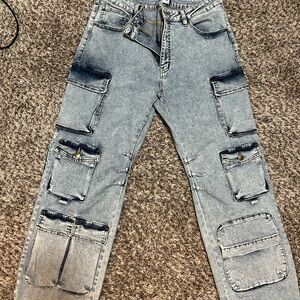 Fashion nova acid wash cargo jeans